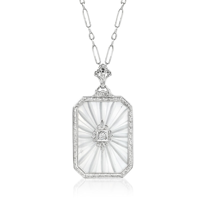 C. 1950 Vintage 8.50 Carat Rock Crystal Pendant Necklace with Single Diamond in 10kt White Gold image number 0