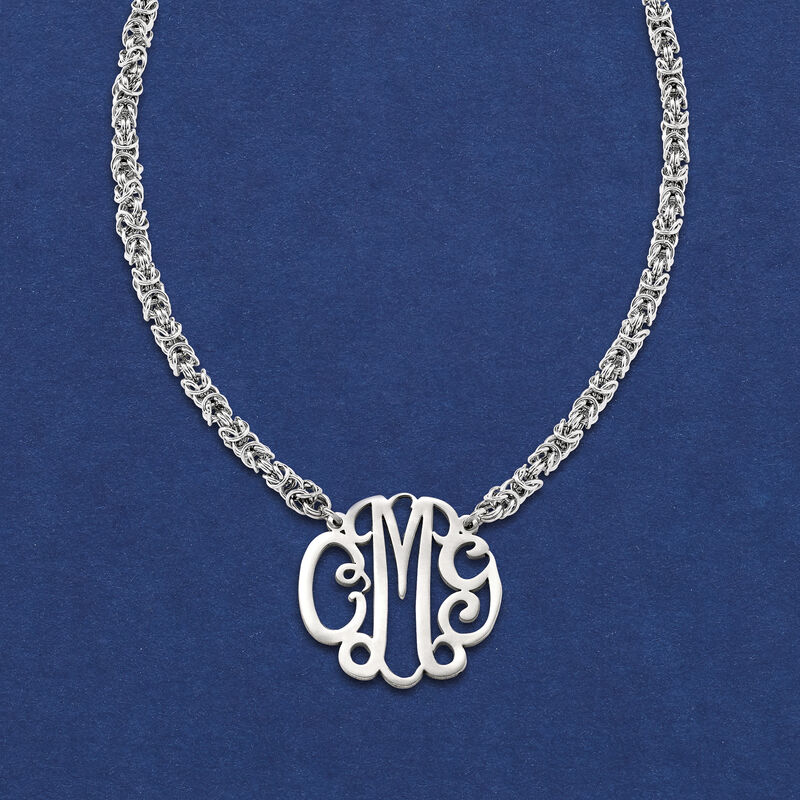 Sterling Silver Personalized Monogram Rolled Byzantine Necklace image number 7