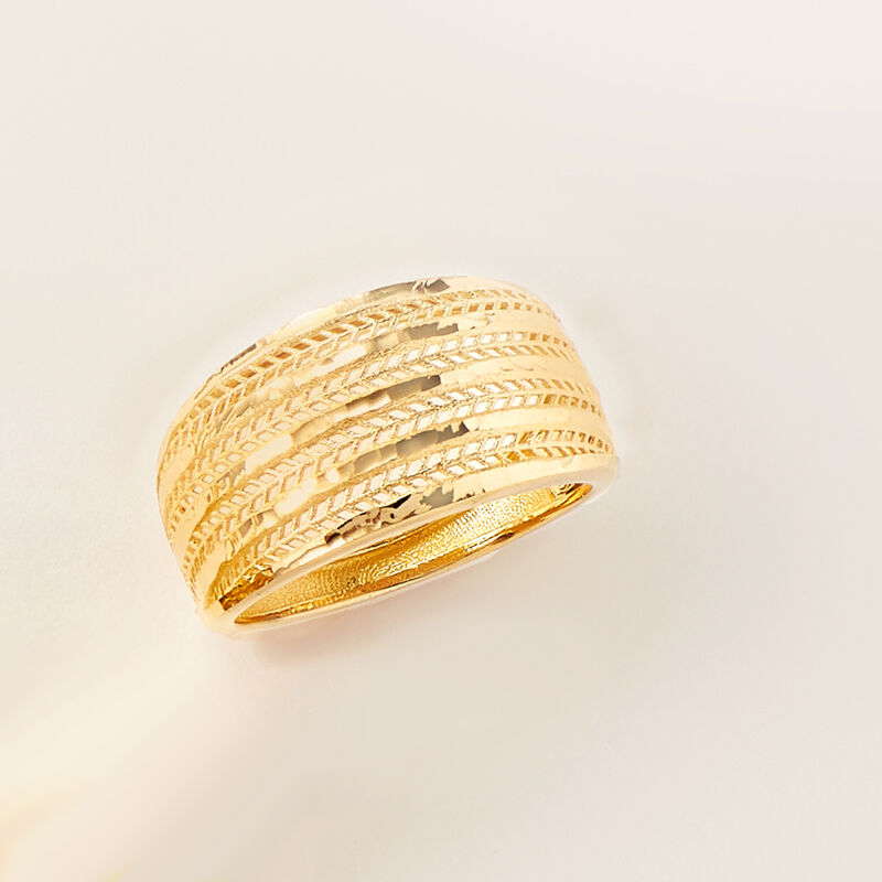 Italian 18kt Yellow Gold Textured and Polished Ring image number 3