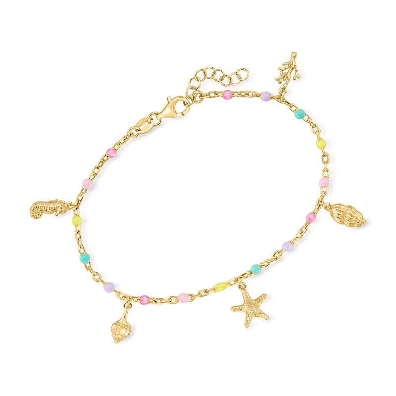Italian Multicolored Enamel and 18kt Gold Over Sterling Sea Life Bracelet image number 0