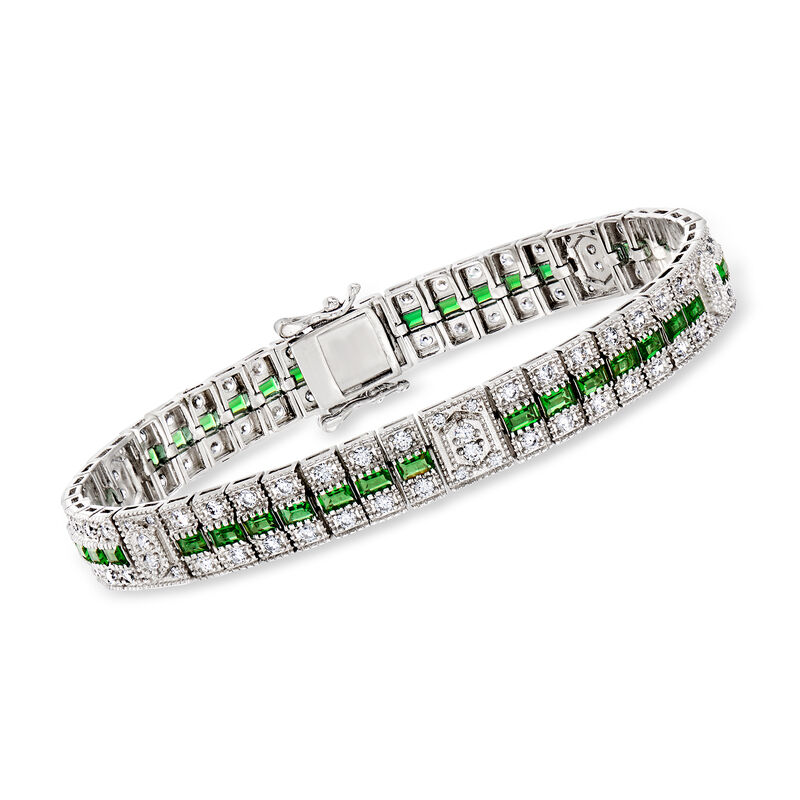 3.80 ct. t.w. Simulated Emerald and 1.80 ct. t.w. CZ Bracelet in Sterling Silver image number 0