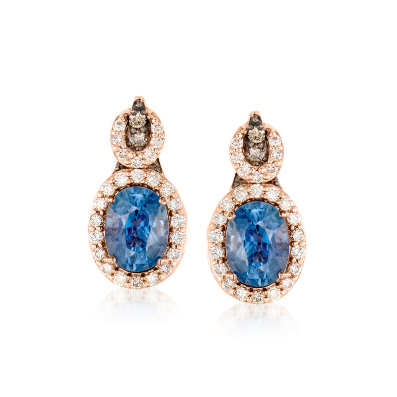 Le Vian "Chocolatier" 1.40 ct. t.w. Blueberry Sapphire Earrings with 3.46 ct. t.w. Chocolate and Vanilla Diamonds in 14kt Strawberry Gold image number 0