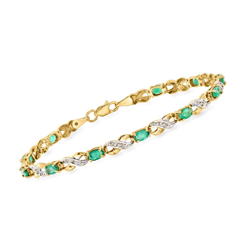 C. 1980 Vintage 2.00 ct. t.w. Emerald XO Bracelet with Diamonds in 10kt Yellow Gold. 7" image number 0