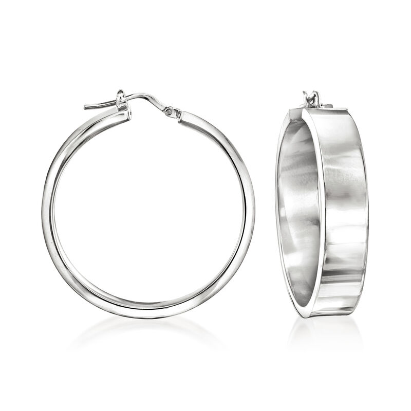 Italian Sterling Silver Flat Hoop Earrings. 1 3/8&quot; image number 0
