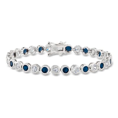 2.70 ct. t.w. CZ and 2.70 ct. t.w. Simulated Sapphire Tennis Bracelet in Sterling Silver