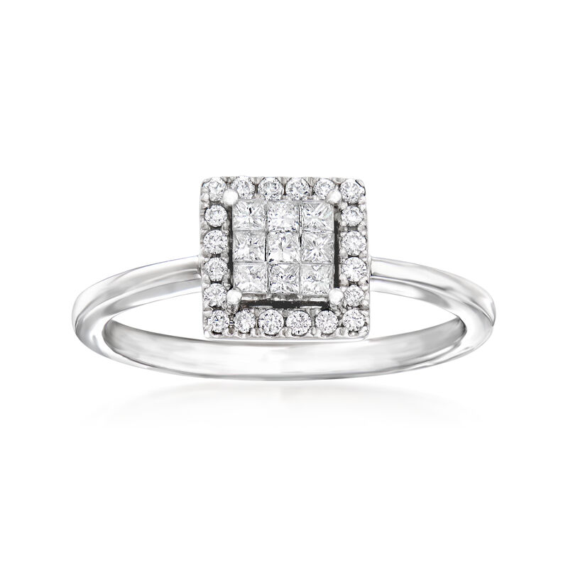 C. 1990 Vintage Giantti .30 ct. t.w. Diamond Cluster Square Ring in 18kt White Gold image number 0