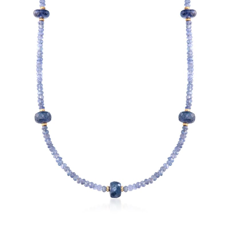 70.00 ct. t.w. Tanzanite Bead Necklace with 14kt Yellow Gold image number 0