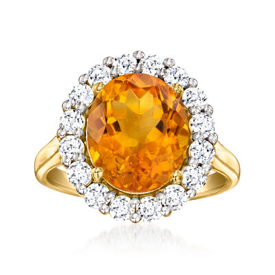 4.80 Carat Citrine Ring with 1.00 ct. t.w. Lab-Grown Diamonds in 18kt Gold Over Sterling
