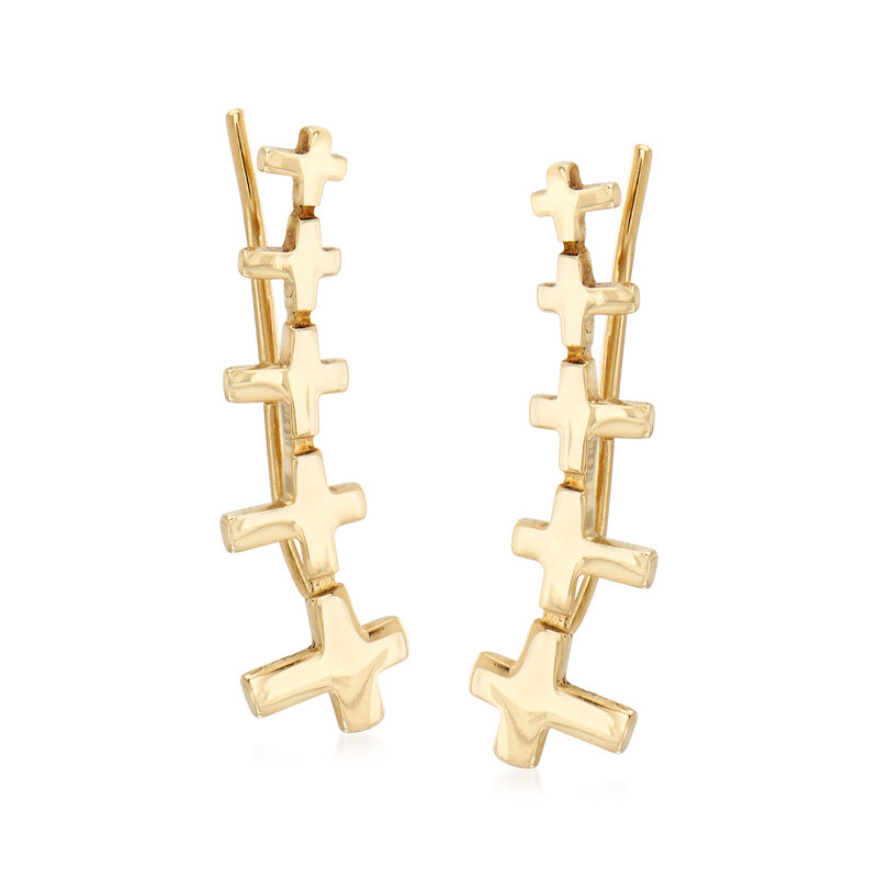 14kt Yellow Gold Graduated Cross Ear Climbers image number 0