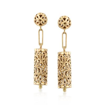 C. 1980 Vintage 14kt Yellow Gold Openwork Drop Earrings