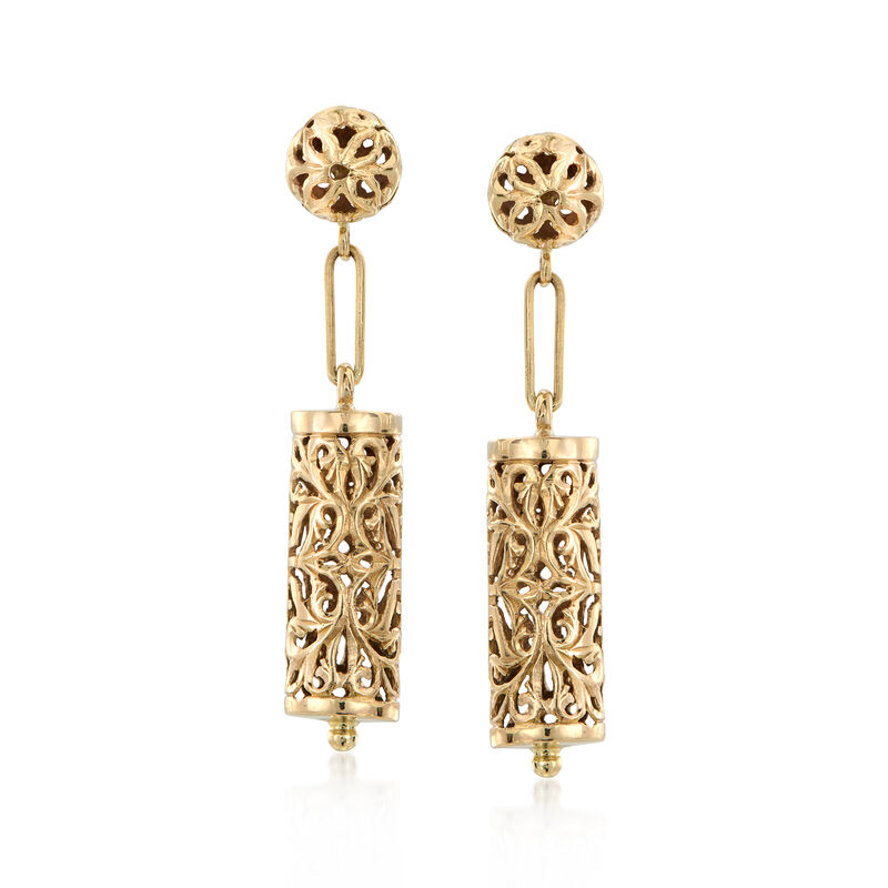 C. 1980 Vintage 14kt Yellow Gold Openwork Drop Earrings image number 0