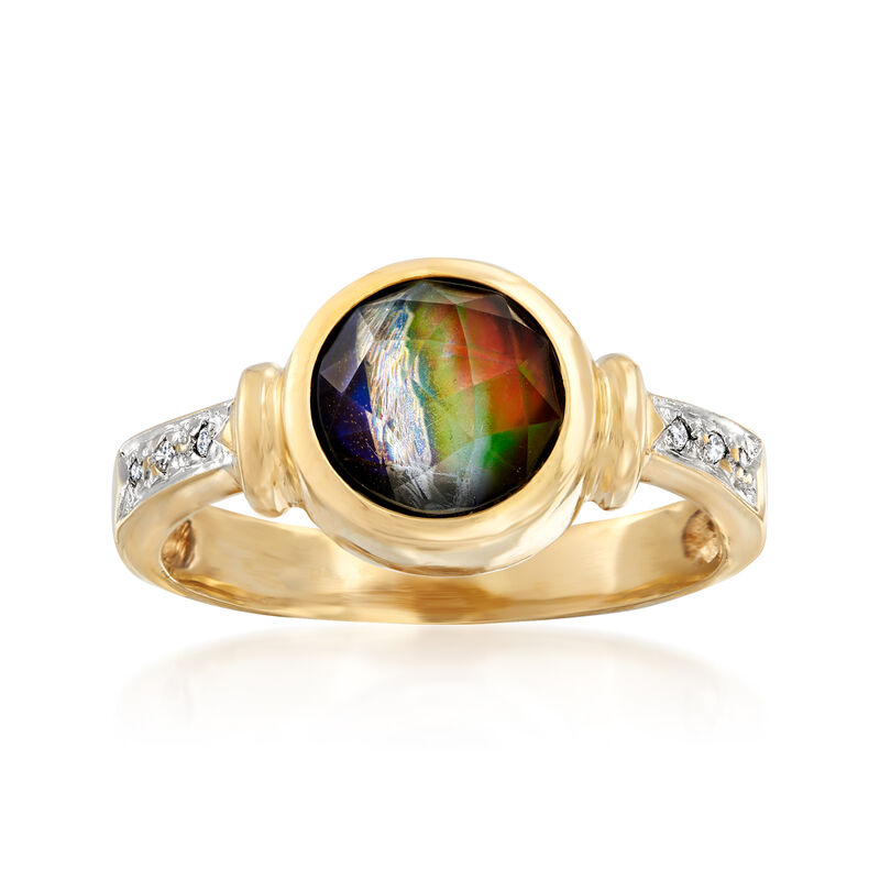 C. 1980 Vintage Green Ammolite Ring with Diamond Accents in 14kt Yellow Gold image number 0