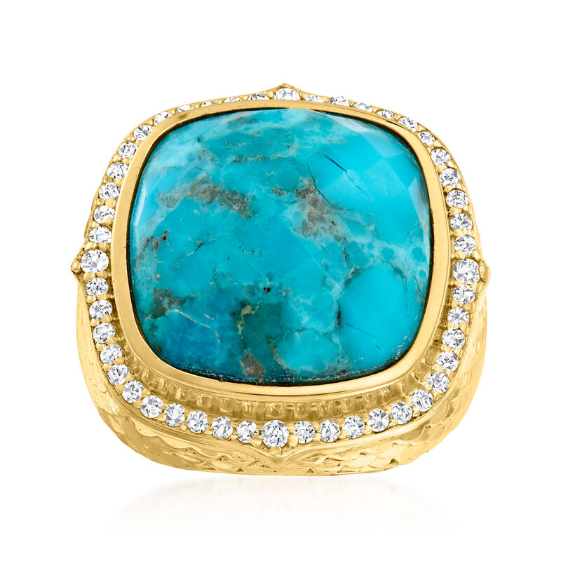Turquoise and .70 ct. t.w. White Zircon in 18kt Gold Over Sterling image number 0