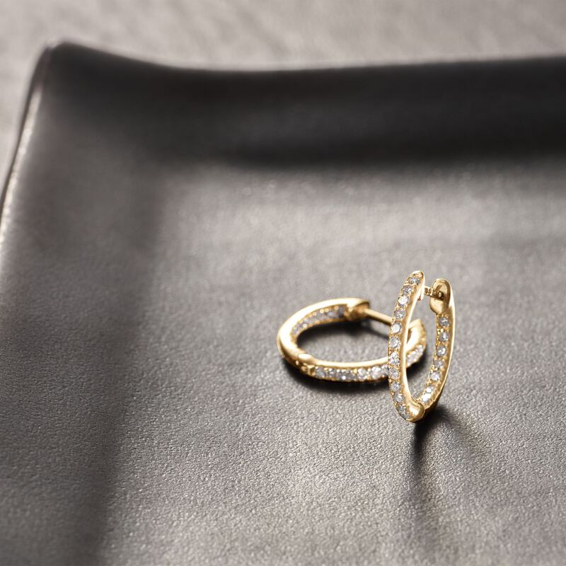 .20 ct. t.w. Diamond Inside-Outside Huggie Hoop Earrings in 14kt Yellow Gold. 3/8&quot;  image number 1