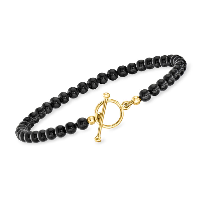 4-4.5mm Onyx Bead Charm-Compatible Toggle Bracelet in 18kt Gold Over Sterling image number 0
