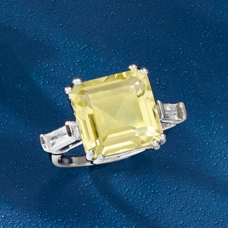 10.00 Carat Lemon Topaz and .60 ct. t.w. White Topaz Ring in Sterling Silver. Size 8 image number 3