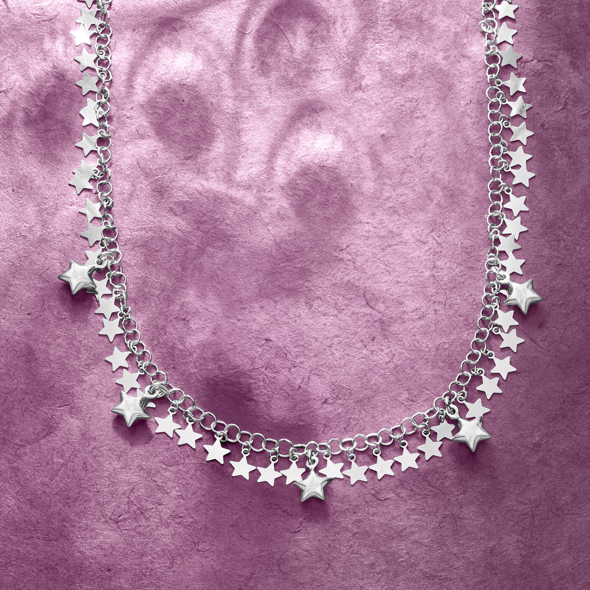Italian Sterling Silver Star Drop Necklace. 18