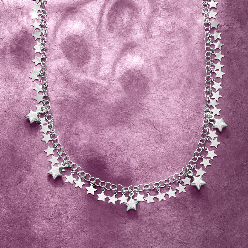 Italian Sterling Silver Star Drop Necklace. 18&quot; image number 2