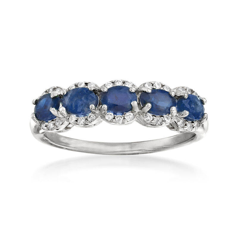 1.20 ct. t.w. Sapphire and .10 ct. t.w. White Zircon Ring in Sterling Silver image number 0