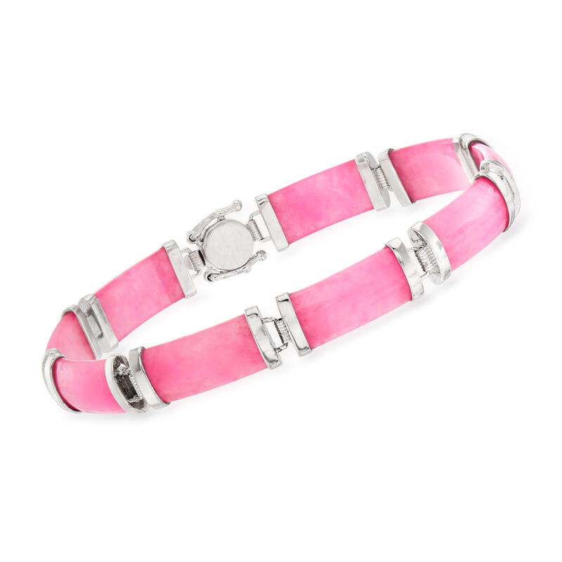 Pink Jade &quot;Good Fortune&quot; Bracelet in Sterling Silver image number 2