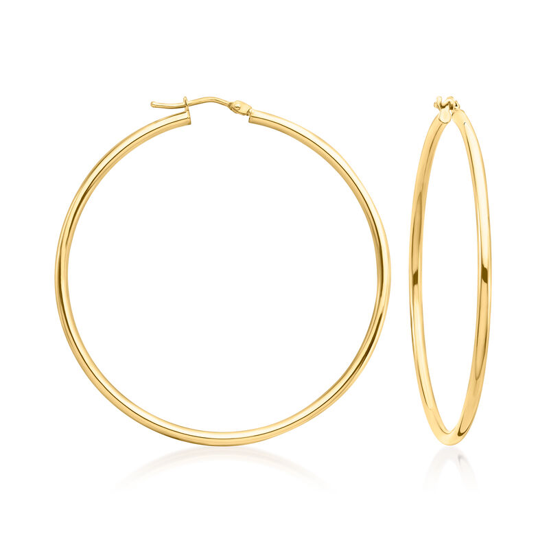 Italian 2mm 14kt Yellow Gold Hoop Earrings. 2&quot; image number 0
