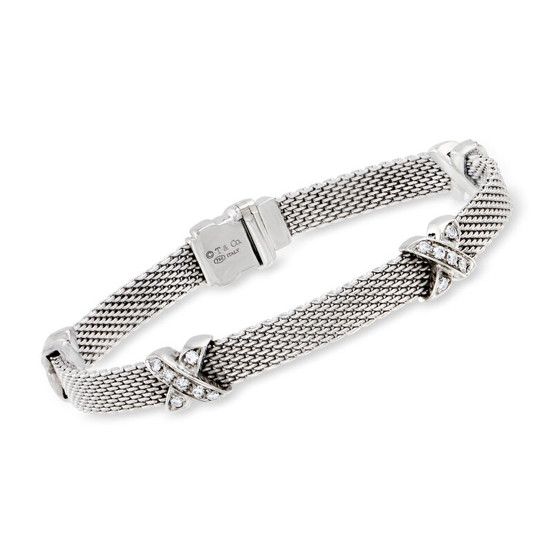 C. 1970 Vintage Tiffany Jewelry .80 ct. t.w. Diamond X Station Bracelet in 18kt White Gold. 7&quot; image number 0