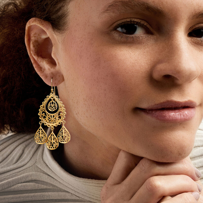 18kt Gold Over Sterling Filigree Chandelier Earrings  image number 1
