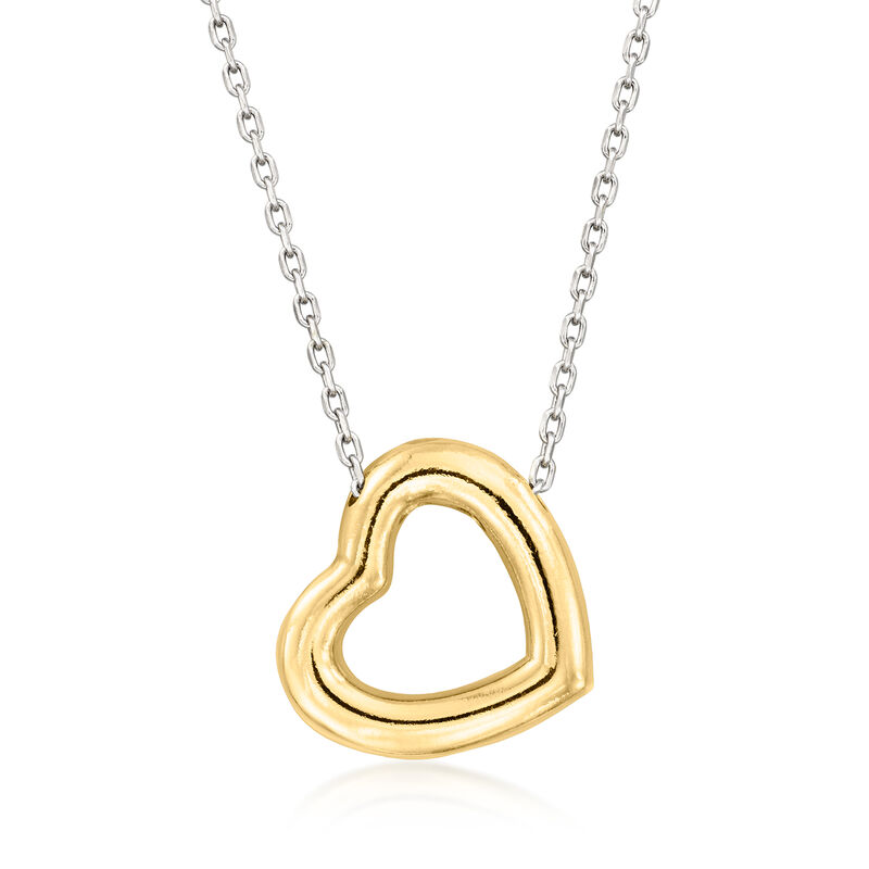 Sterling Silver and 18kt Gold Over Sterling Heart Necklace. 18&quot; image number 1