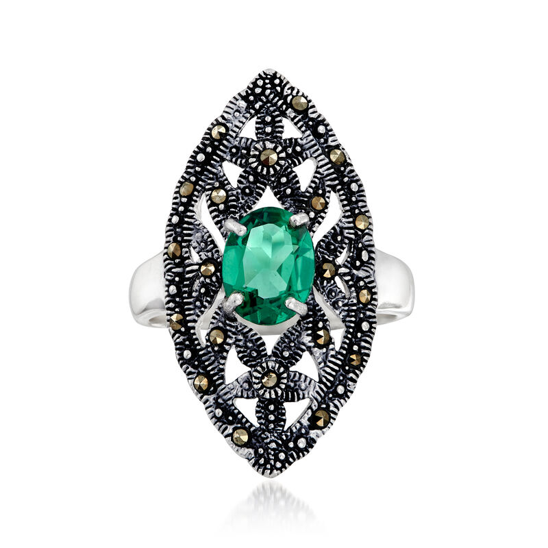 2.20 Carat Siberian Green Quartz and Swarovski Marcasite Ring in Sterling Silver image number 0