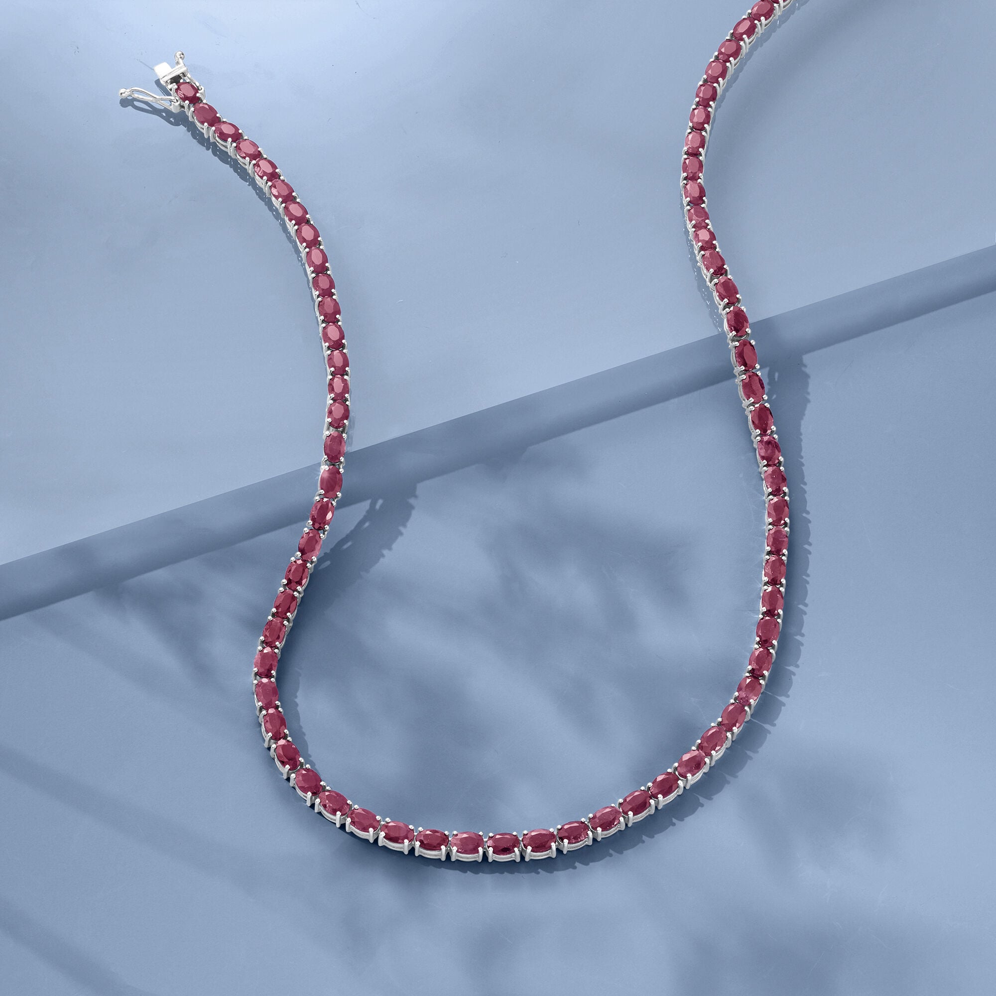 40.00 ct. t.w. Ruby Tennis Necklace in Sterling Silver | Ross Simons