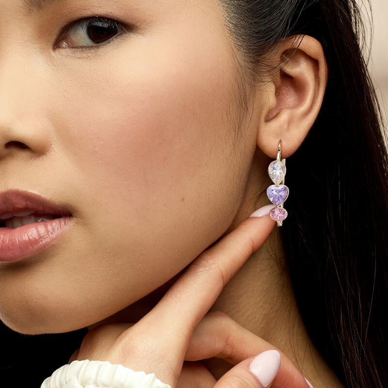 C. 1980 Vintage 14.90 ct. t.w. Multicolored CZ Hoop Earrings in 14kt Yellow Gold. 1 1/2" image number 1