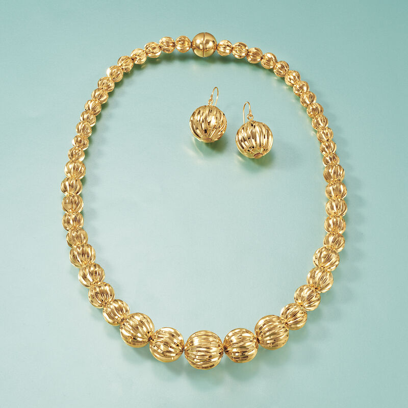 Italian Andiamo 8-17mm 14kt Yellow Gold Fluted Bead Necklace image number 3