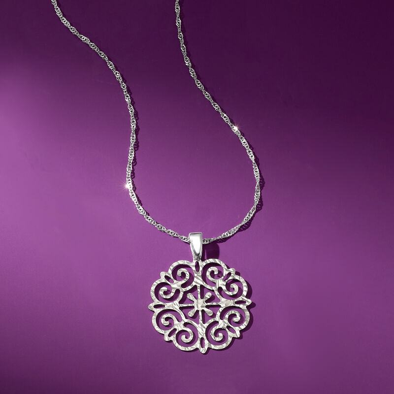 Italian Sterling Silver Filigree Medallion Pendant Necklace  image number 2