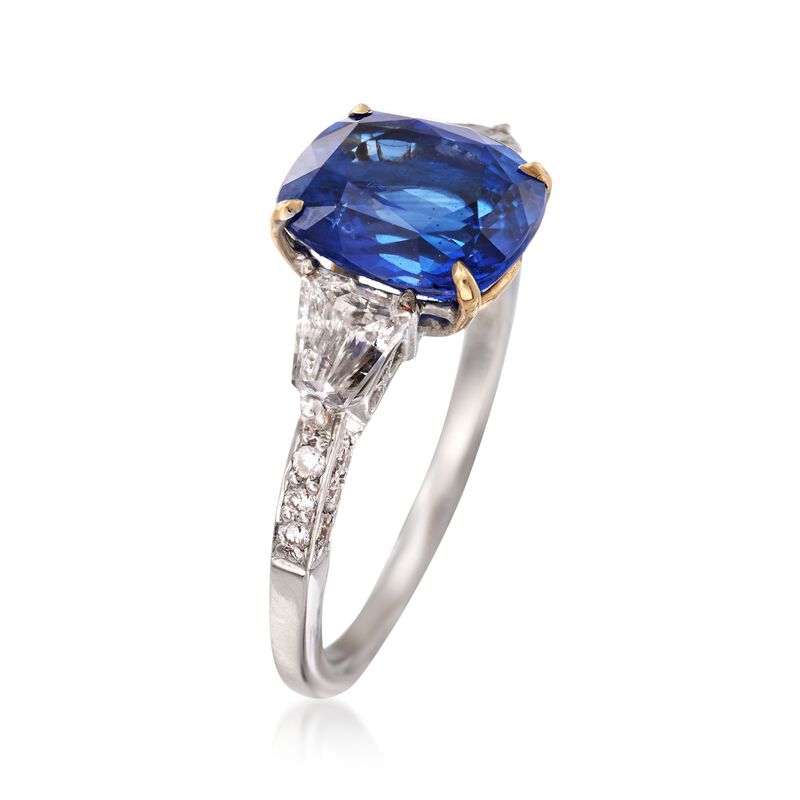 C. 1990 Vintage 4.05 Carat Sapphire and .90 ct. t.w. Diamond Ring in 18kt White Gold image number 2