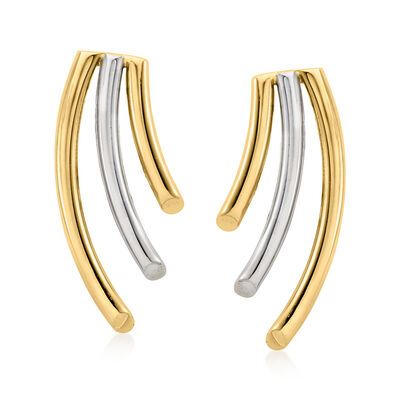 C. 1980 Vintage 14kt Two-Tone Gold Curvy Trio Drop Earrings