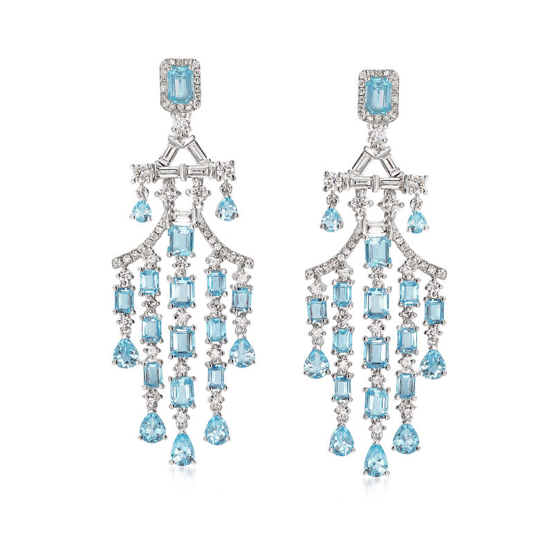 10.70 ct. t.w. Aquamarine and 3.49 ct. t.w. Diamond Chandelier Earrings in 18kt White Gold image number 0