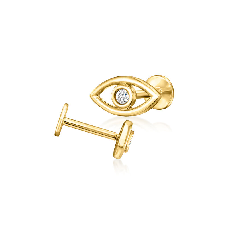 Diamond Evil Eye Flat-Back Earrings in 14kt Yellow Gold image number 4