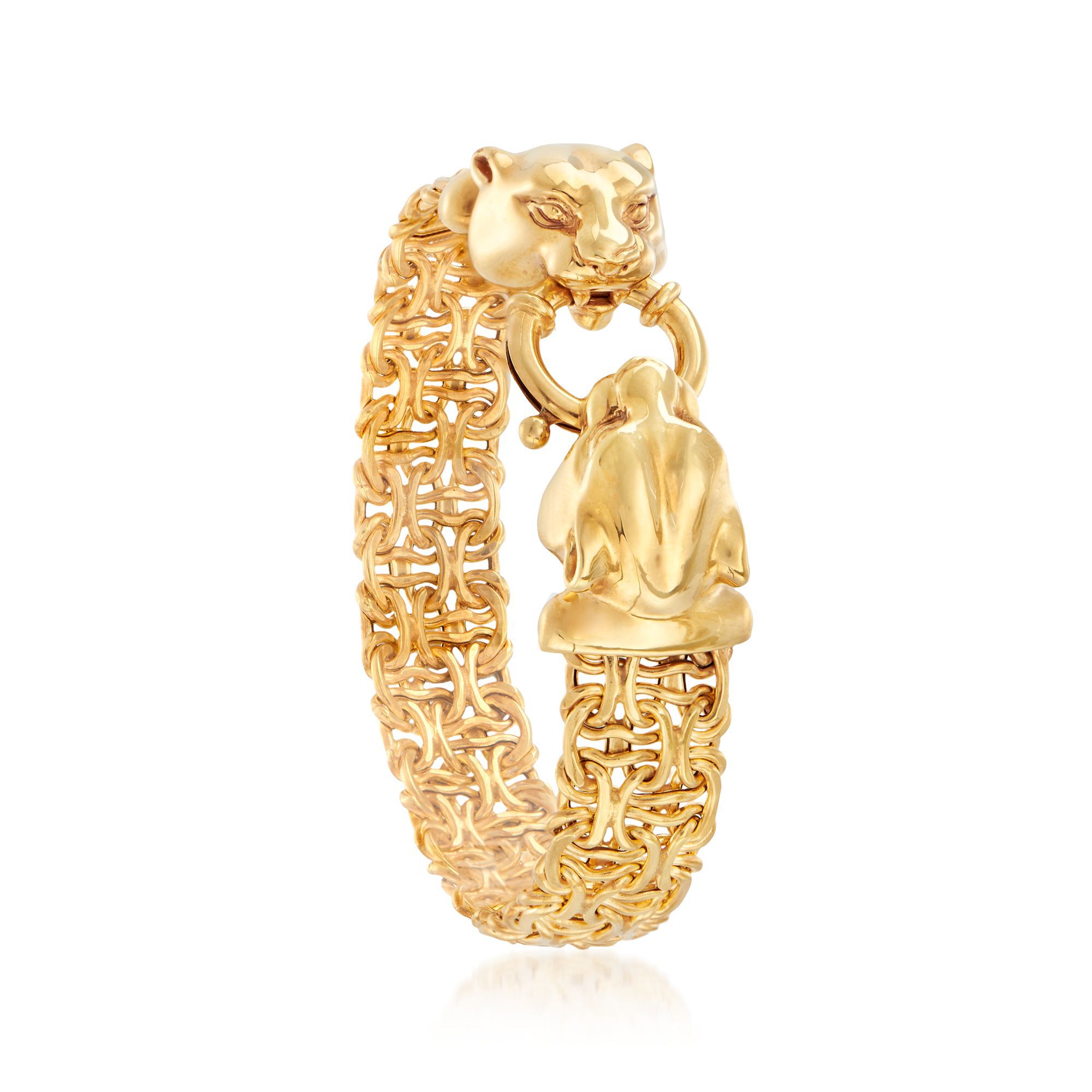 Italian 14kt Yellow Gold Double Panther Head Link Bracelet
