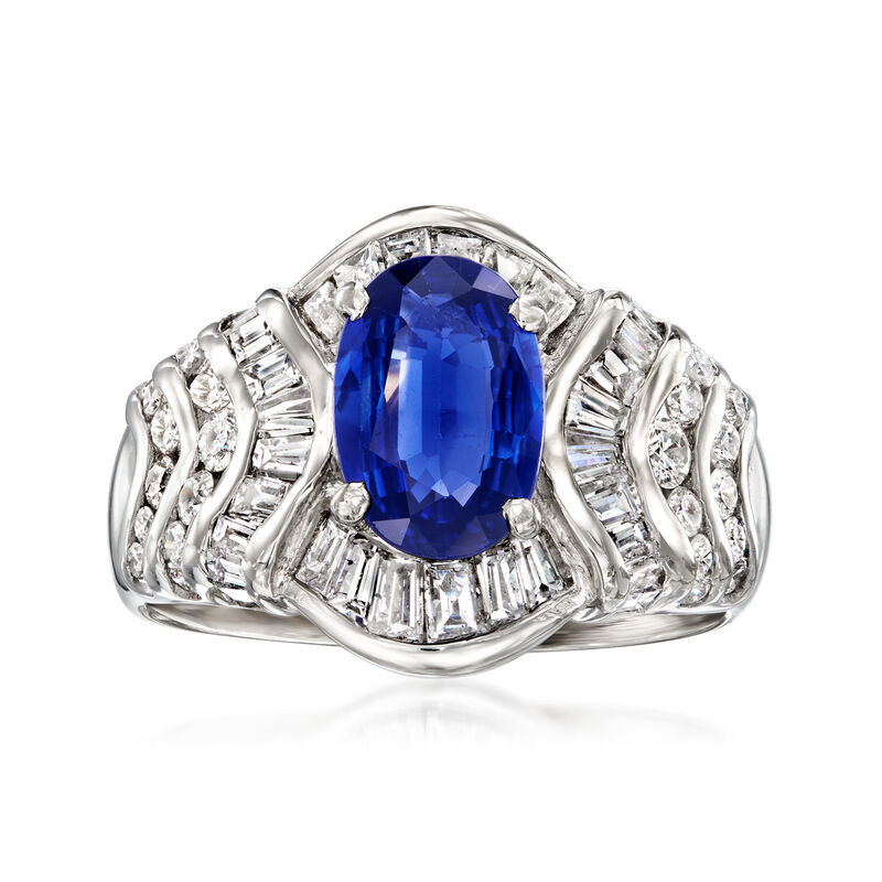 C. 1990 Vintage 1.83 Carat Sapphire and 1.44 ct. t.w. Diamond Ring in Platinum. Size 7.5 image number 0