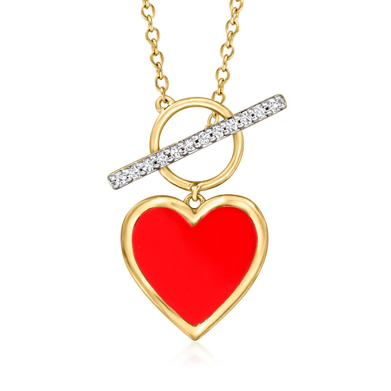 .10 ct. t.w. Diamond and Red Enamel Heart Toggle Necklace in 18kt Gold Over Sterling image number 0