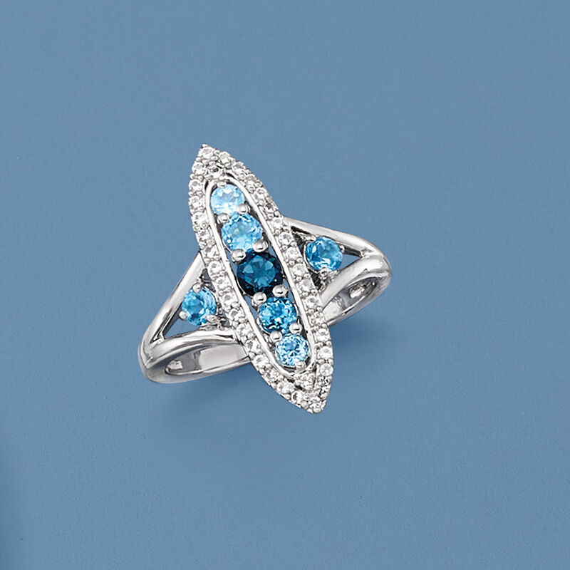 .90 ct. t.w. Blue Topaz and .10 ct. t.w. White Topaz Ring in Sterling Silver image number 3