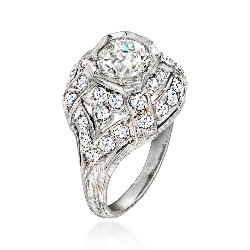 C. 1950 Vintage 1.60 ct. t.w. Diamond Filigree Ring in Platinum. Size 5 image number 2