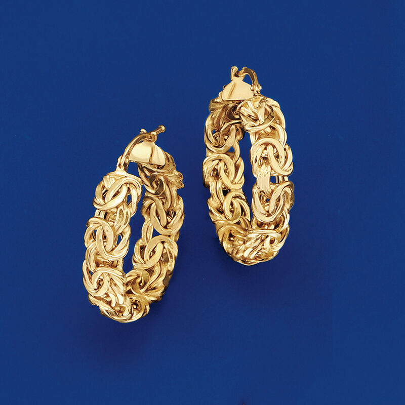 Italian 14kt Yellow Gold Byzantine Hoop Earrings image number 3