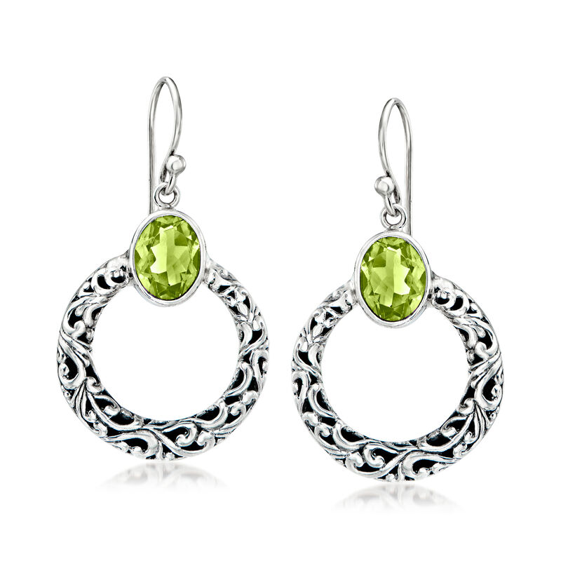 3.50 ct. t.w. Peridot Bali-Style Circle Drop Earrings in Sterling Silver  image number 0