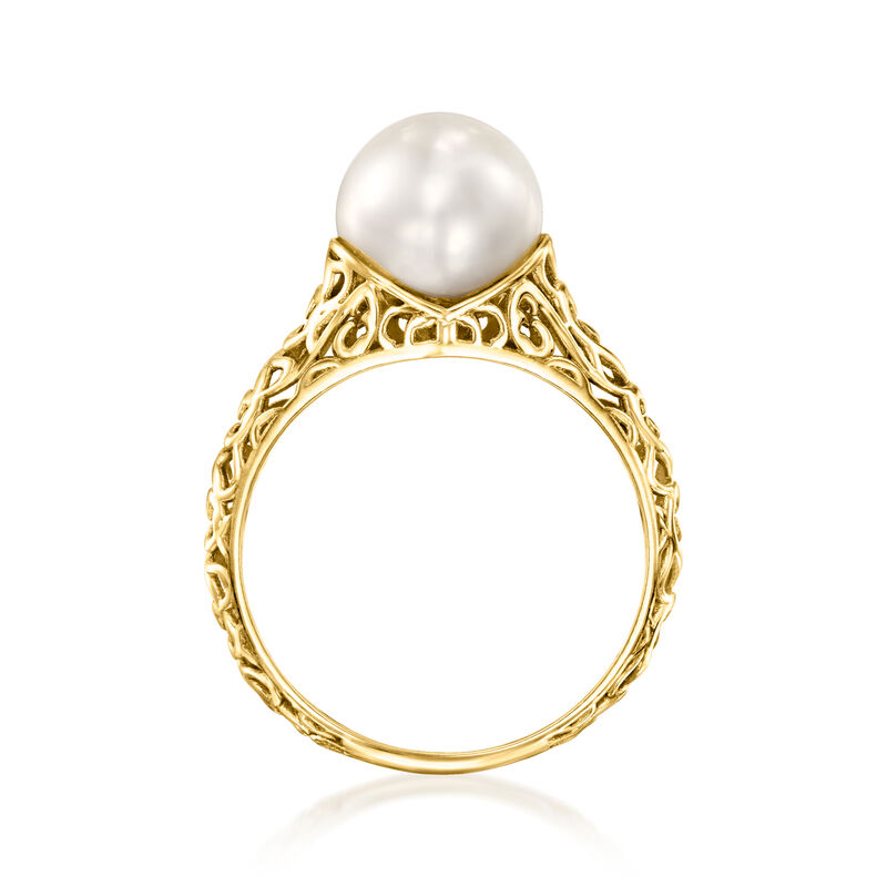 9-9.5mm Cultured Pearl Filigree Ring in 14kt Yellow Gold image number 3
