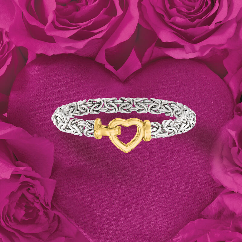 Two-Tone Sterling Silver Byzantine Heart Bracelet image number 2
