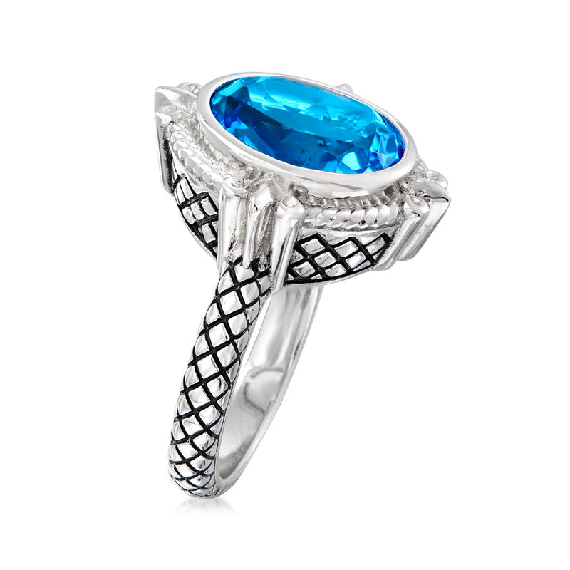 Andrea Candela &quot;Fleur De Lis&quot; 5.83 Carat Swiss Blue Topaz Ring in Sterling Silver. Size 7 image number 2
