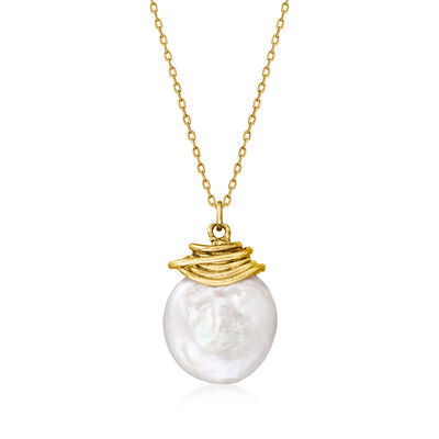 13mm Cultured Coin Pearl Necklace in 18kt Gold Over Sterling