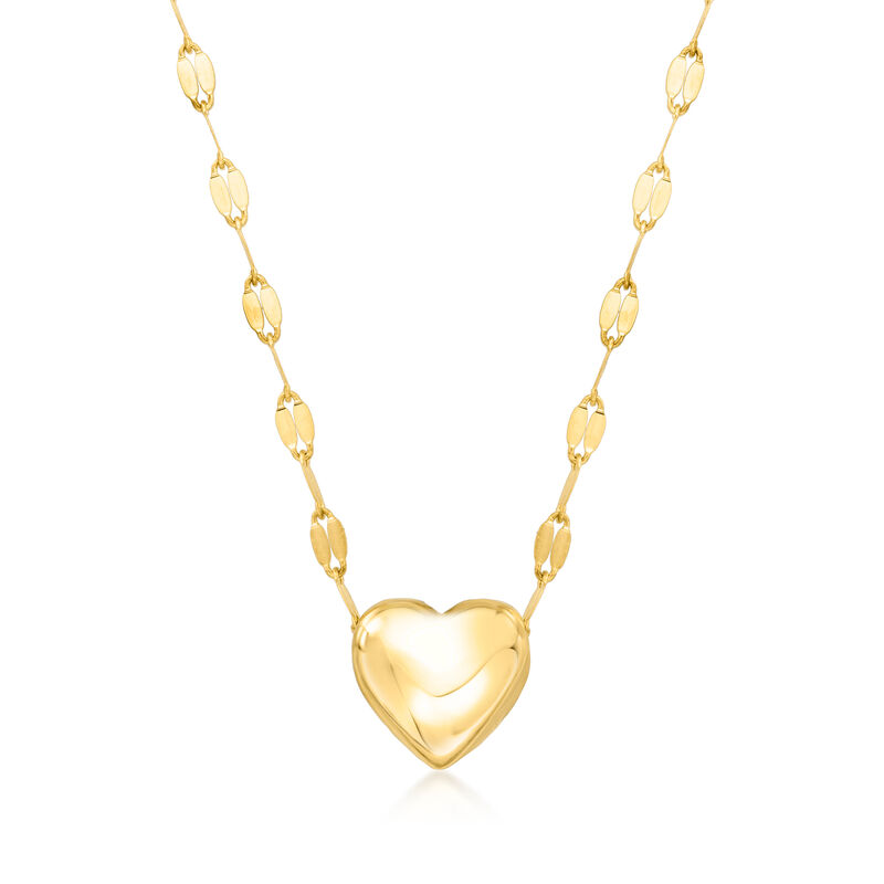 Italian 14kt Yellow Gold Heart Lumachina-Chain Necklace. 16&quot; image number 1