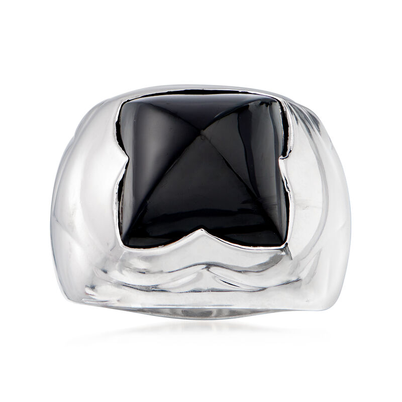 C. 1990 Vintage Bulgari Black Onyx Ring in 18kt White Gold. Size 7.5 image number 0